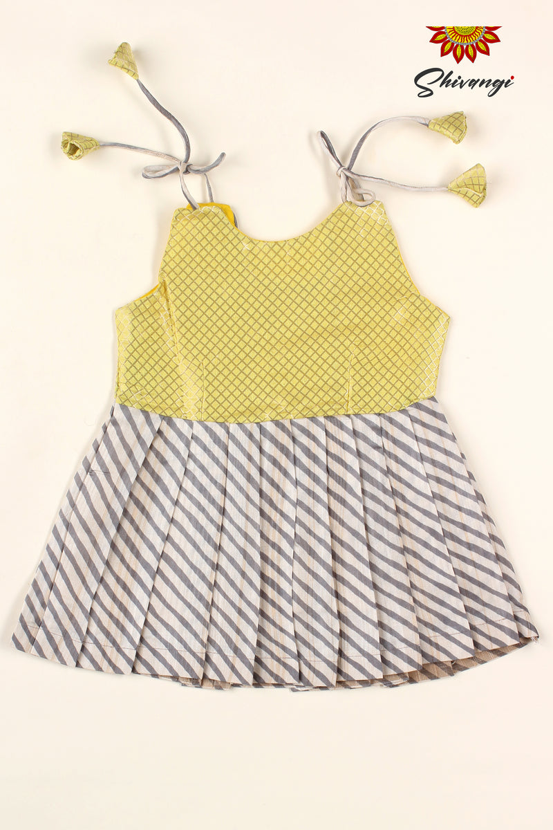 Yellow Patola Leheriya Baby Frock For Girls