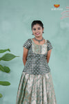 Traditional Pattu Pavadai For Girls in Green Spiral Tree Alpha