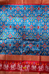 Peacock Blue Pochampally Silk Pattu Pavadai Unstitched Material For Kids !!!