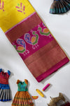 Yellow Pochampally Silk Pattu Pavadai Unstitched Material For Kids !!!