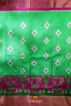 Green Pochampally Silk Pattu Pavadai Unstitched Material For Kids !!!