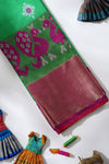 Green Pochampally Silk Pattu Pavadai Unstitched Material For Kids !!!