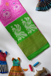 Pink Pochampally Silk Pattu Pavadai Unstitched Material For Kids !!!