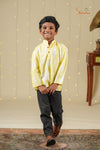 Boys Yellow and White Ikkat Kurta