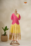 Green Hook Yellow Mom And Daughter Saree and Pattu Pavadai Combo Set !!!