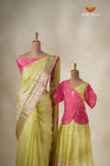 Green Hook Mom And Daughter Saree and Pattu Pavadai Combo Set !!!