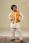 Mustard Boys Floral Nehru Jacket With Kurta Set !!!