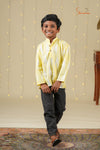 Boys Yellow and White Ikkat Kurta