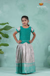 Teal Green Tissue Mughal Traditional Pattu Pavadai For Girls