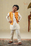 Mustard Boys Floral Nehru Jacket With Kurta Set !!!