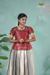 Pongal Collection - Grey Golden String Traditional Pattu Pavadai For Girls