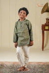 Ethnic Wear- Green Boys Diamond Jacquard Cotton Kurta !!!