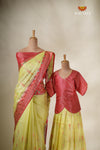 Mirror Patola Parrot Green Mom And Daughter Saree and Pattu Pavadai Combo Set !!!