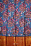 Blue Floral Handloom Pure Kanjivaram Silk Kalamkari Saree !!!