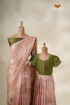 Mango Paisley Peach Mom And Daughter Saree and Pattu Pavadai Combo Set !!!