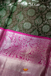 Dark Green Silk Pattu Pavadai Unstitched Material For Kids !!!