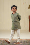 Ethnic Wear- Green Boys Diamond Jacquard Cotton Kurta !!!