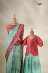 Mirror Patola Teal Green Mom And Daughter Saree and Pattu Pavadai Combo Set !!!