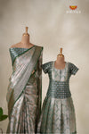 Spiral Tree Green Mom And Daughter Saree and Pattu Pavadai Combo Set !!!