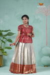 Pongal Collection - Grey Golden String Traditional Pattu Pavadai For Girls