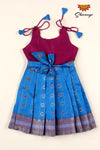 Blue Checks Golden Lotus Baby Frock For Girls !!!