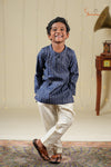 Ethnic Waer - Blue Boys Diamond Jacquard Cotton Kurta !!!