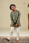 Ethnic Wear- Green Boys Diamond Jacquard Cotton Kurta !!!