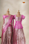 Spiral Tree Pink Mom And Daughter Saree and Pattu Pavadai Combo Set !!!