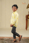 Boys Yellow and White Ikkat Kurta