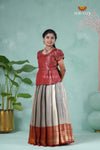 Pongal Collection - Grey Golden String Traditional Pattu Pavadai For Girls