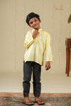 Boys Yellow and White Ikkat Kurta