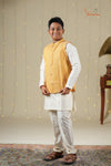 Ethnic Waer - Yellow Boys Floral Nehru Jacket With Kurta Set !!!