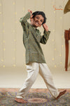 Ethnic Wear- Green Boys Diamond Jacquard Cotton Kurta !!!