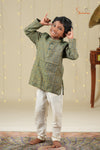 Ethnic Wear- Green Boys Diamond Jacquard Cotton Kurta !!!