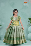 Traditional Pattu Pavadai For Girls in Green Mango Scarlet Alpha