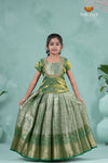 Traditional Pattu Pavadai For Girls in Green Mango Scarlet Alpha