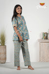 Blue Cotton Night Wear Set For Women 