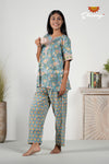 Blue Cotton Night Wear Set For Women 