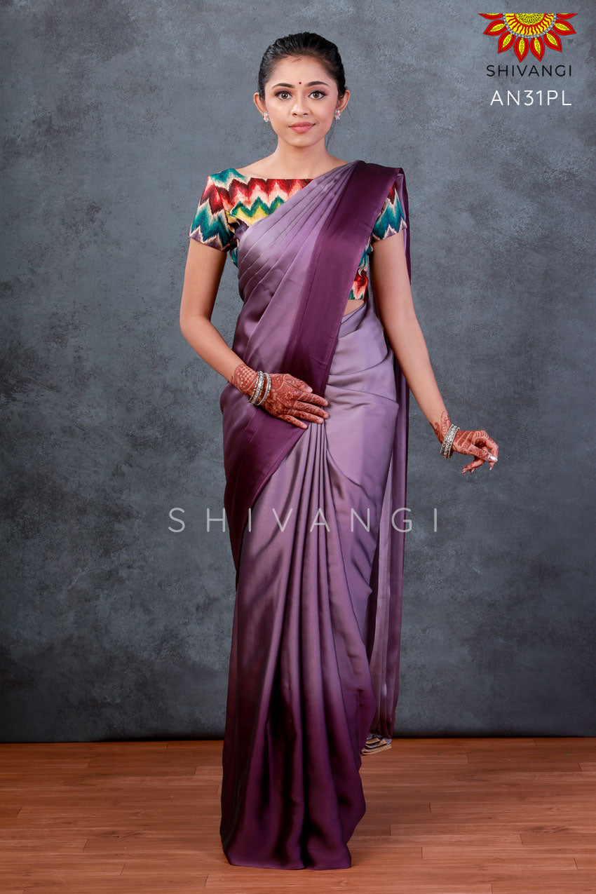 purple colour Saree with contrast designer blouse collection.. - YouTube