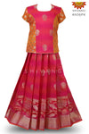 Pink Sunflower Motif Pattu Pavadai For Girls!!!