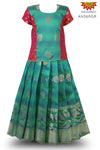 Royal Green Sunflower Motif Pattu Pavadai For Girls!!!