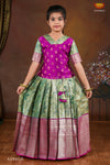 Girls Pink Lilly JKD Green Pattu Pavadai in Elbow Sleeve !!!