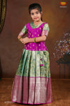 Girls Pink Lilly JKD Green Pattu Pavadai in Elbow Sleeve !!!