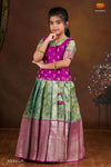 Girls Pink Lilly JKD Green Pattu Pavadai in Elbow Sleeve !!!