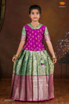 Girls Pink Lilly JKD Green Pattu Pavadai in Elbow Sleeve !!!