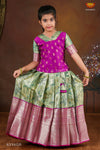 Girls Pink Lilly JKD Green Pattu Pavadai in Elbow Sleeve !!!