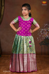 Girls Pink Lilly JKD Green Pattu Pavadai in Elbow Sleeve !!!