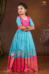 Sky Blue Organza Elephant BorderLong Gown For Girls !!!