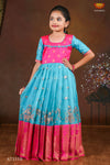 Sky Blue Organza Elephant BorderLong Gown For Girls !!!