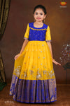 Yellow Organza Elephant BorderLong Gown For Girls !!!